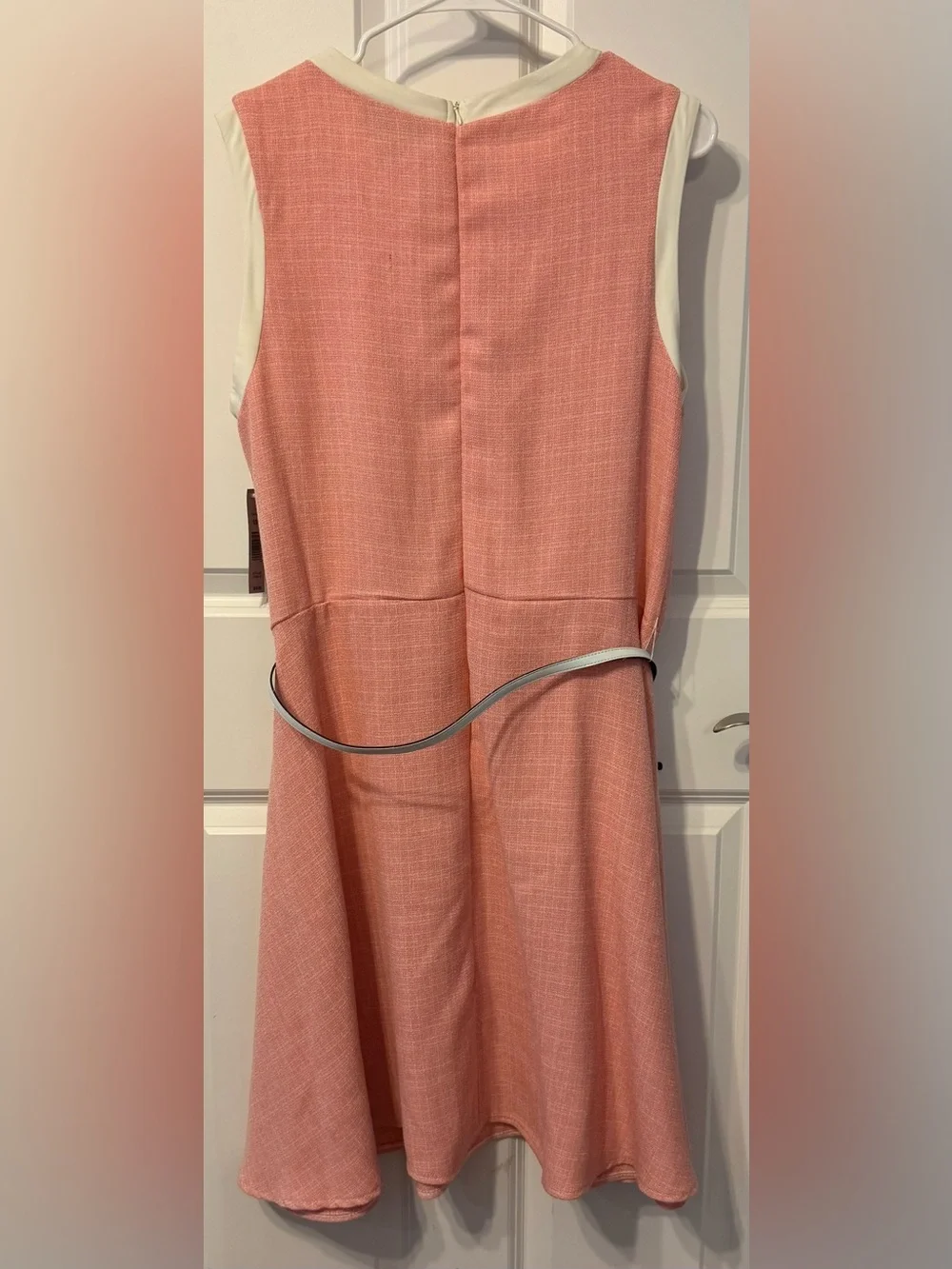 NWT - AA Studio AA - Sleeveless Coral Midi Dress with White Trim and Belt